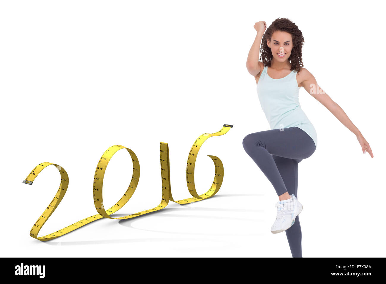 Composite image of fit woman doing aerobic exercise Stock Photo