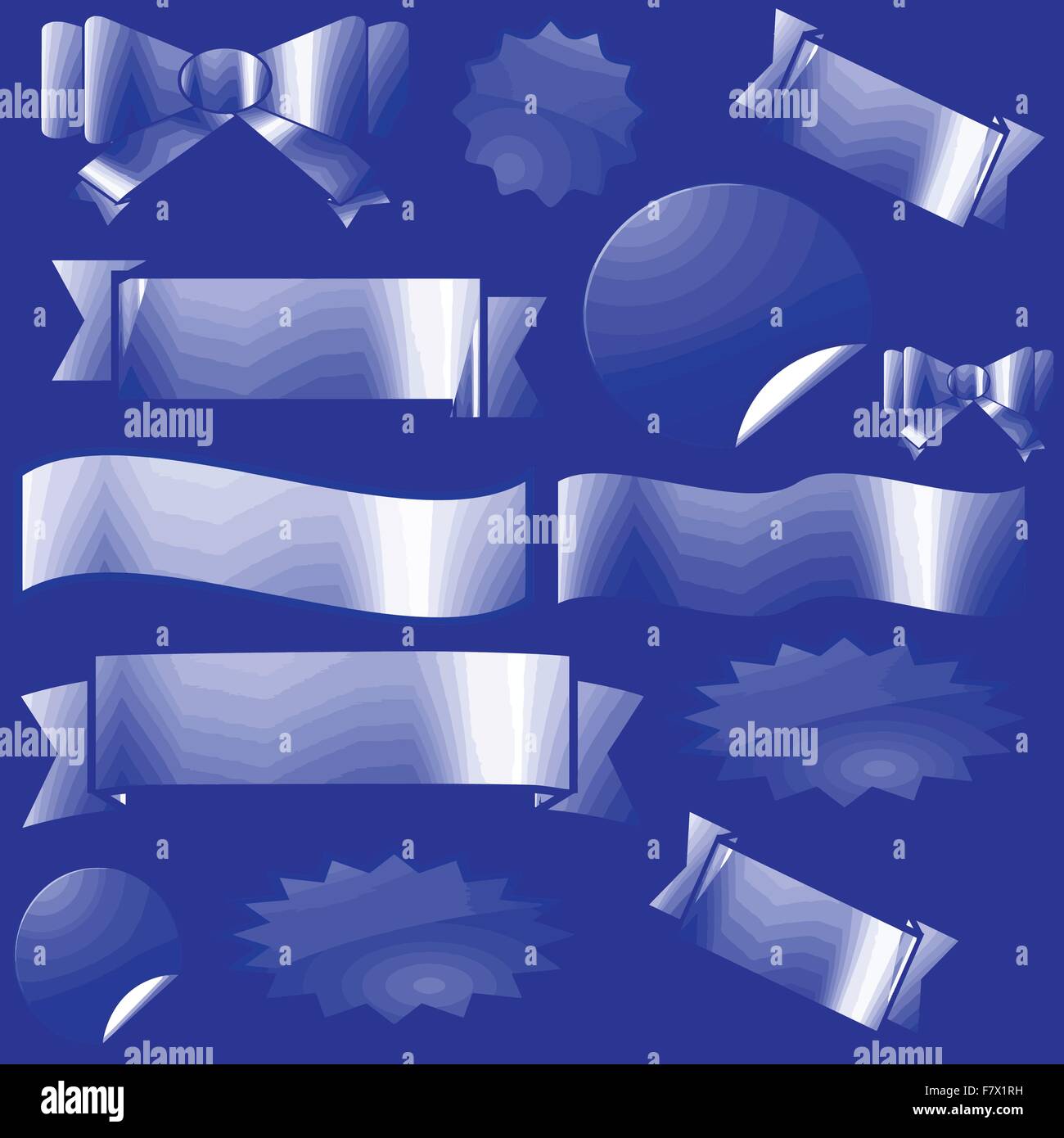 Set of vector ribbons and banners on blue background Stock Vector Image