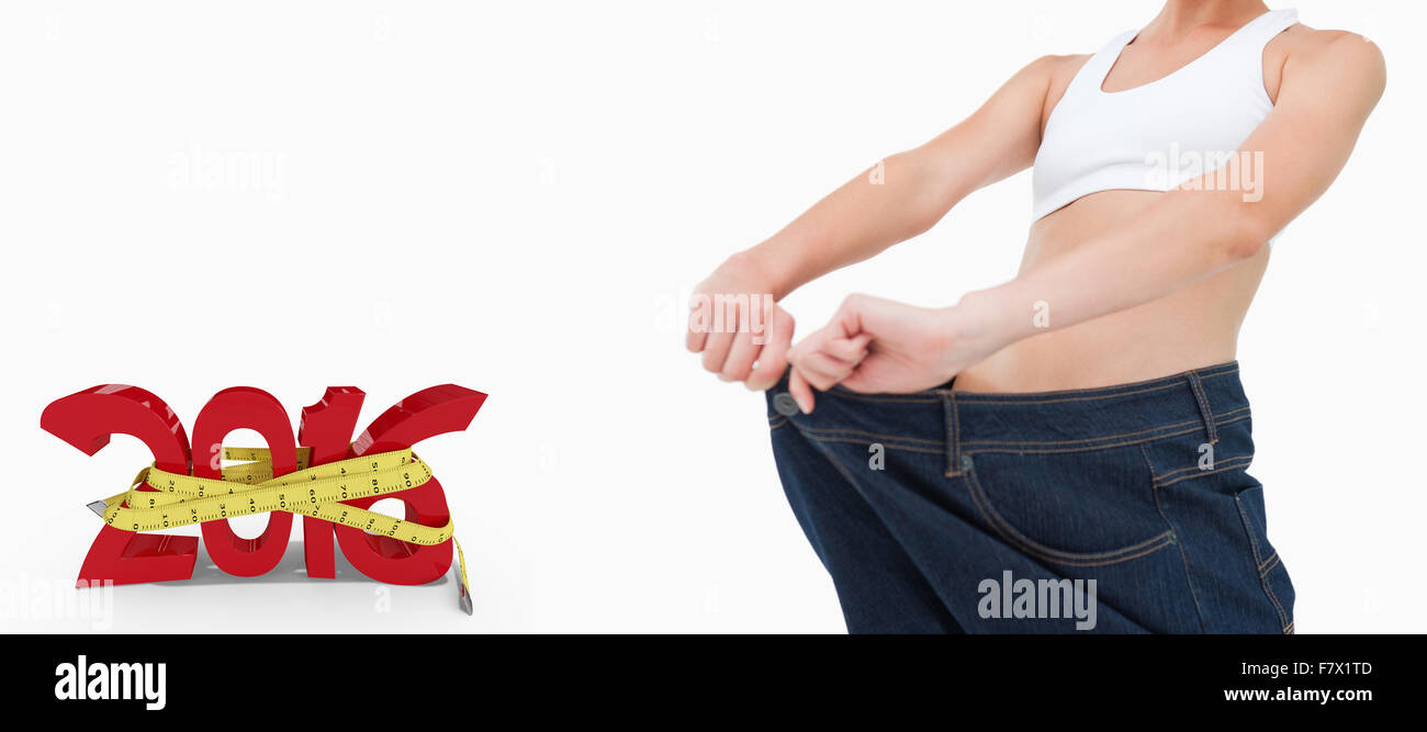 Composite image of in a jeans too big Stock Photo Alamy