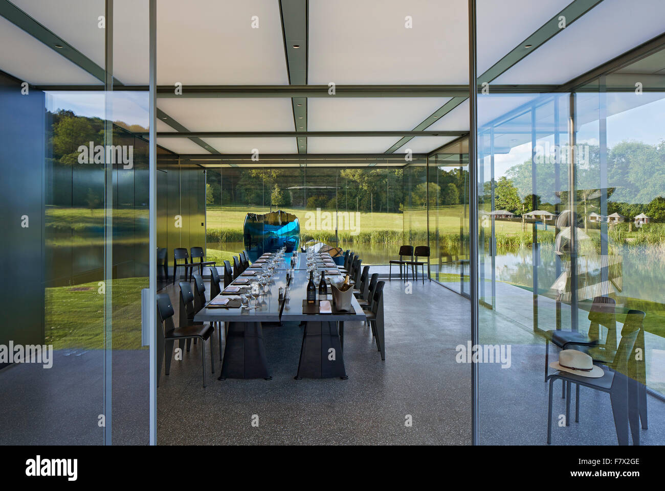 Pavilion interior with laid table. Island Pavilion and Footbridge, High