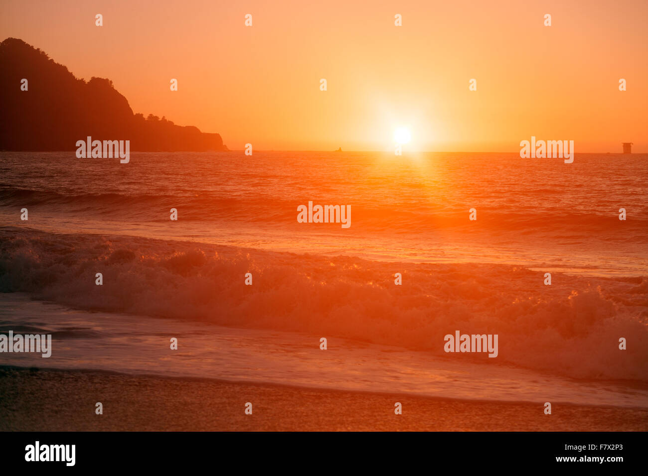 Sunset at bakers beach, San Francisco, California, United States Stock