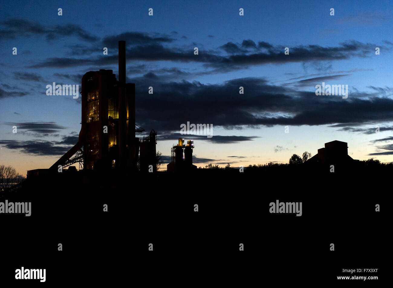 Silhouette of Rugby Cement Works, Rugby, Warwickshire, UK Stock Photo