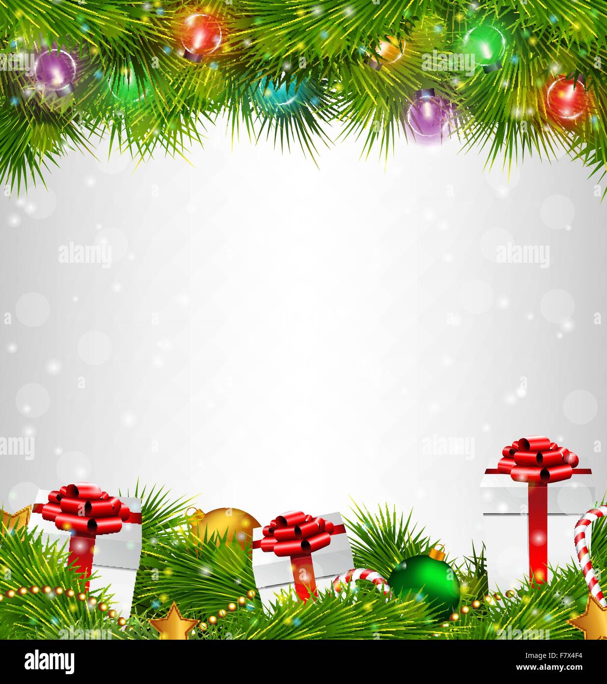 Shiny Christmas tree with gift boxes and led Christmas lights li Stock