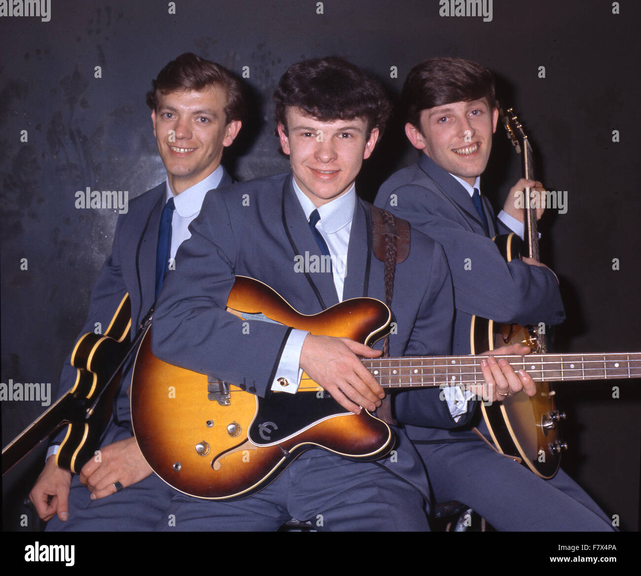 THE FORTUNES English pop trio backstage at  Ready, Steady,Go in June 1963. From left:  Glenn Dale, Rod Allen,  Barry Pritchard.  Photo Tony Gale Stock Photo