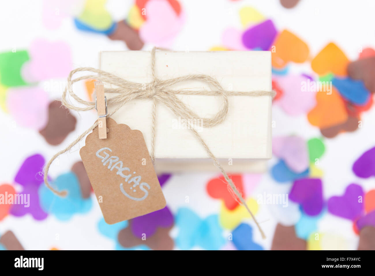 Gift with a thank you label Stock Photo