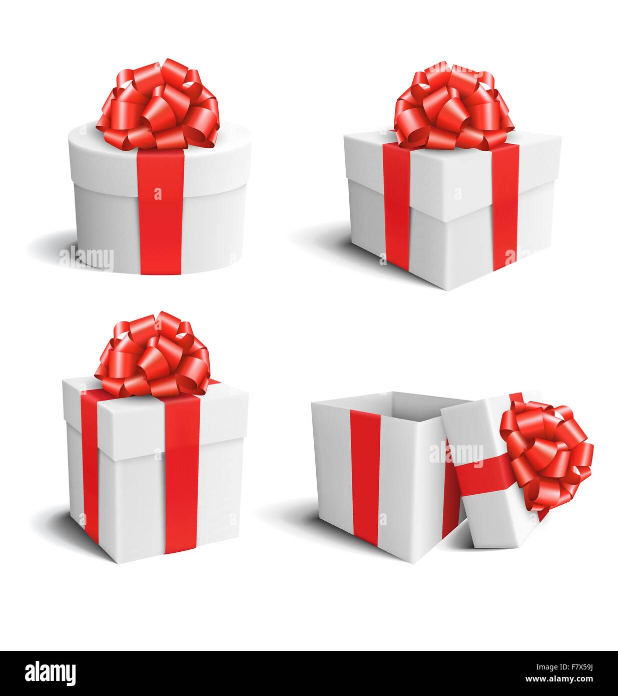 Set Collection of White Celebration Gift Boxes with Red Bows Iso Stock ...