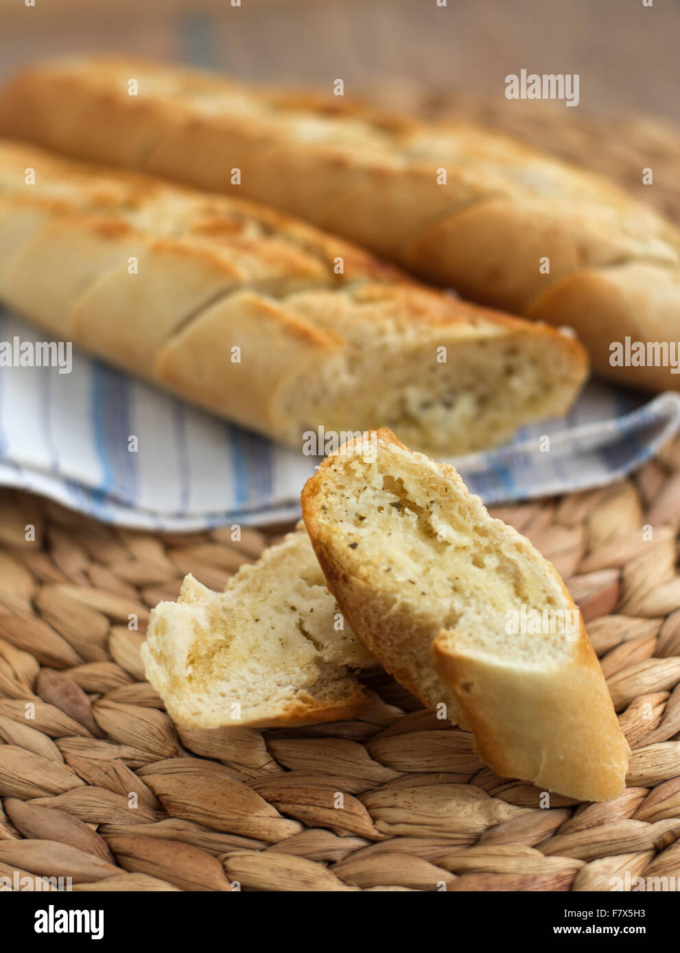 Closeup of garlic bread baguette Stock Photo Alamy