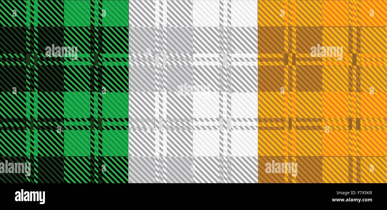The Irish flag created from traditional tartan designs Stock Vector