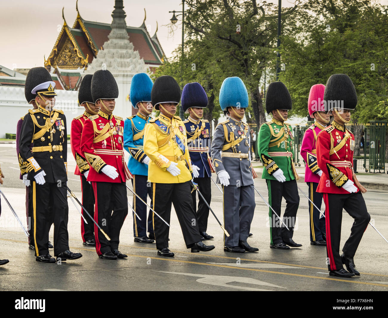 Bangkok, Thailand. 3rd Dec, 2015. Senior Thai military officers lead the annual Trooping of the