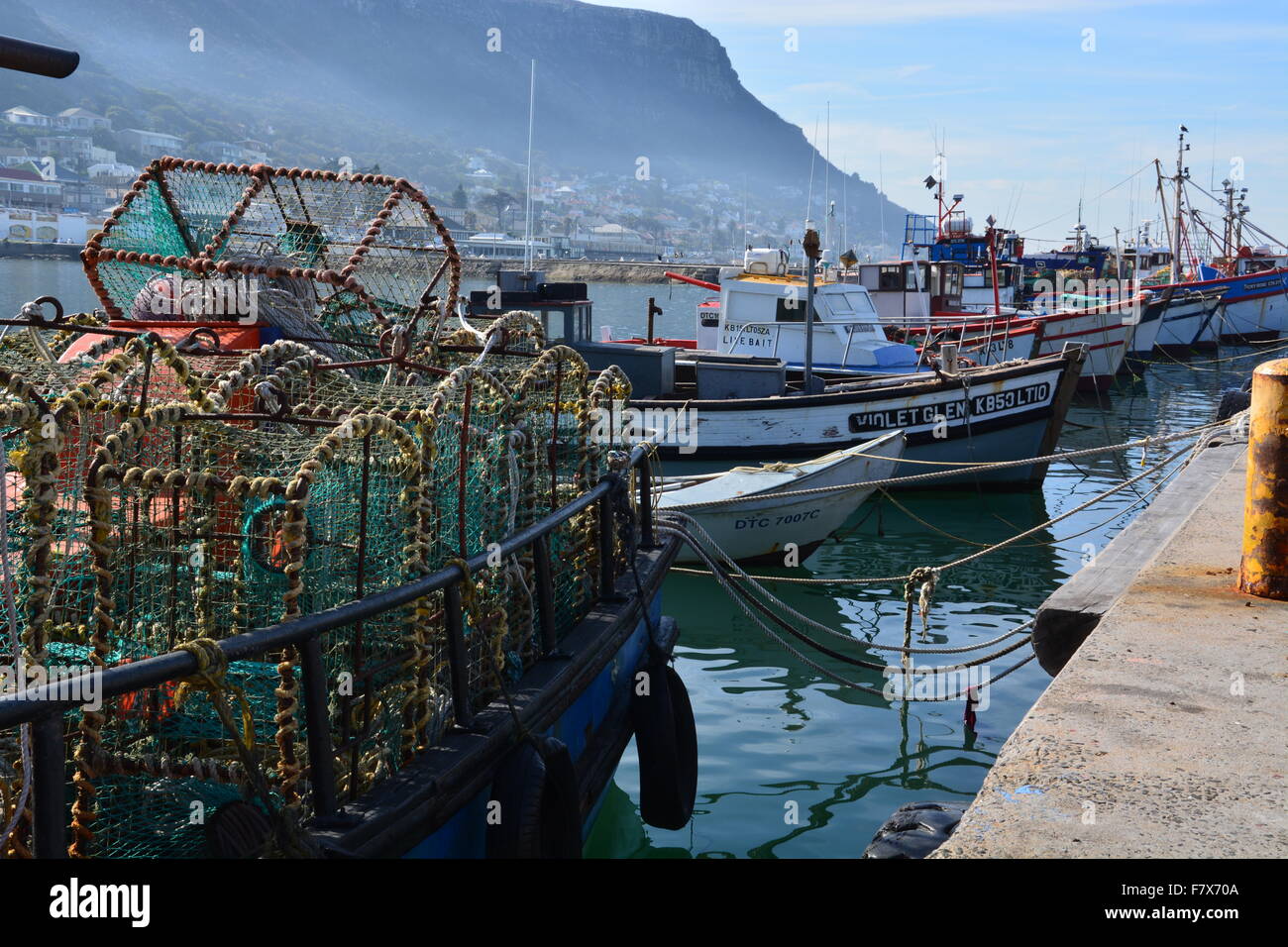 Fishing boats at harbor in Kalk Bay South Africa Stock Photo