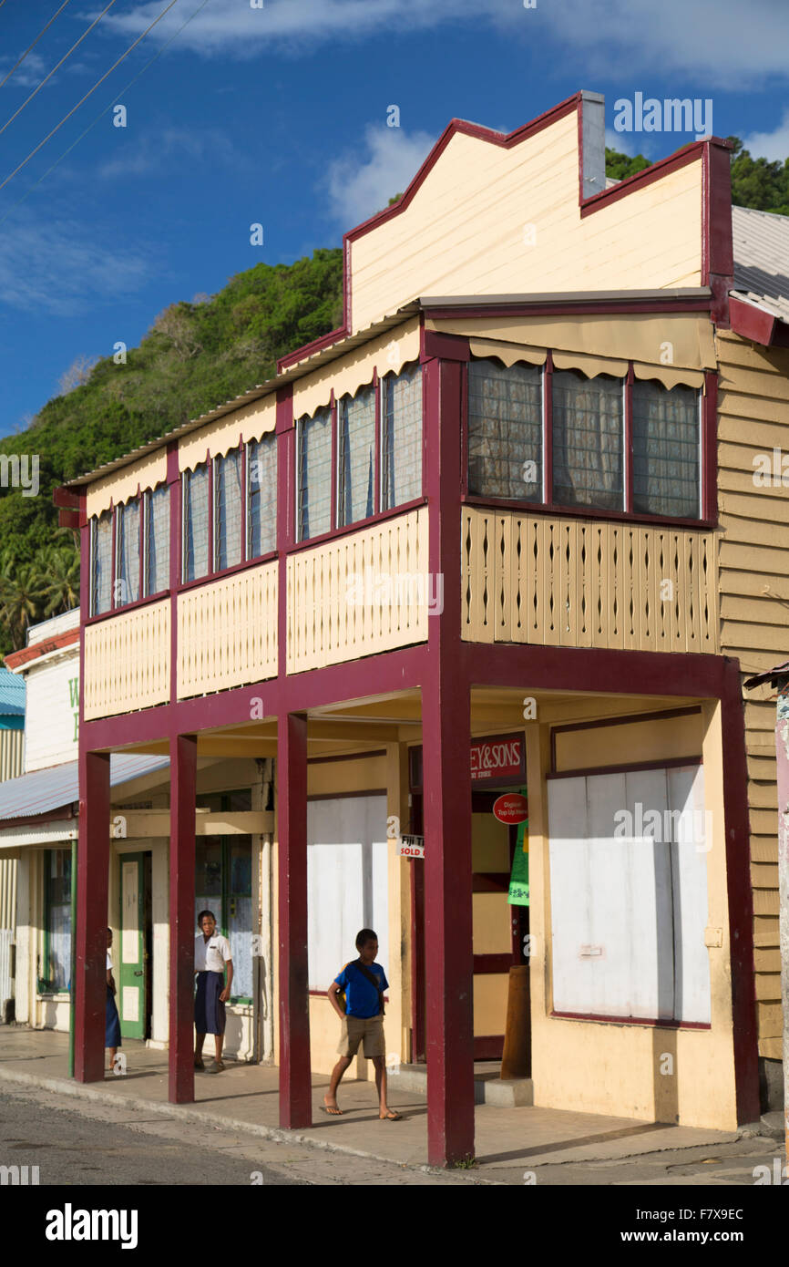 Shops along Beach Street, Levuka (UNESCO World Heritage Site), Ovalau, Fiji Stock Photo