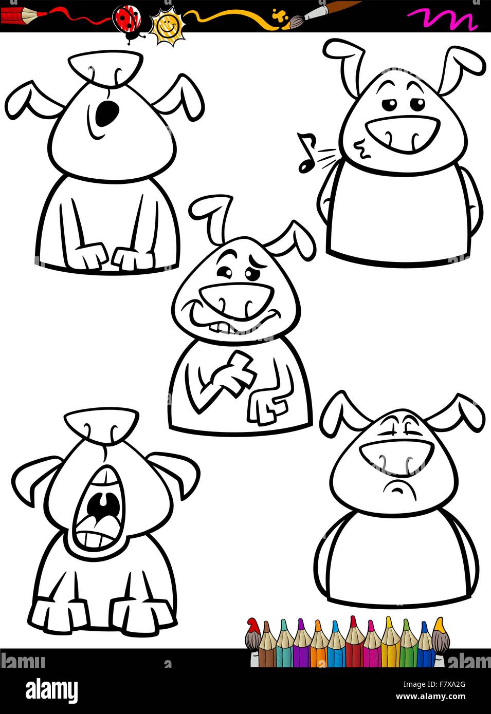 dog emotion set cartoon coloring page Stock Vector Image & Art - Alamy