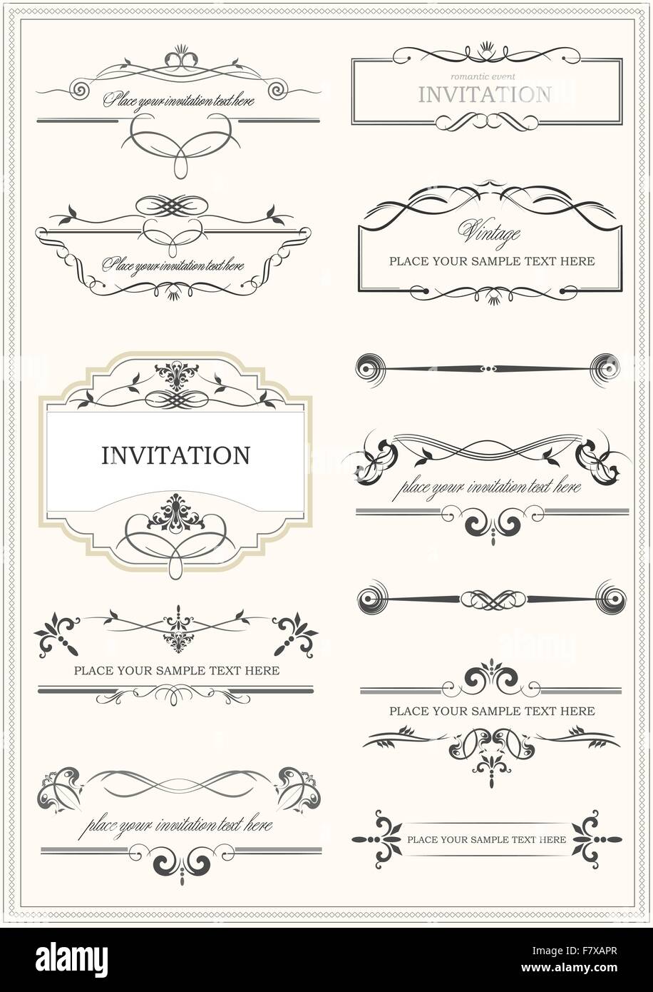 Calligraphic elements and frame vintage set. Vector illustration Stock ...