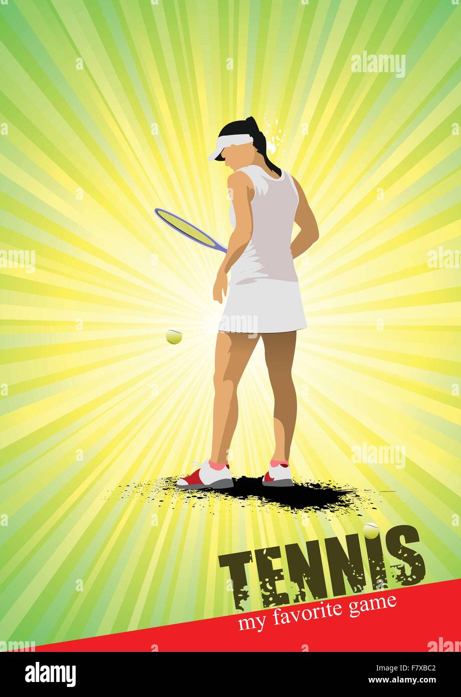 Woman tennis poster. My favorite game. Vector illustration Stock Vector