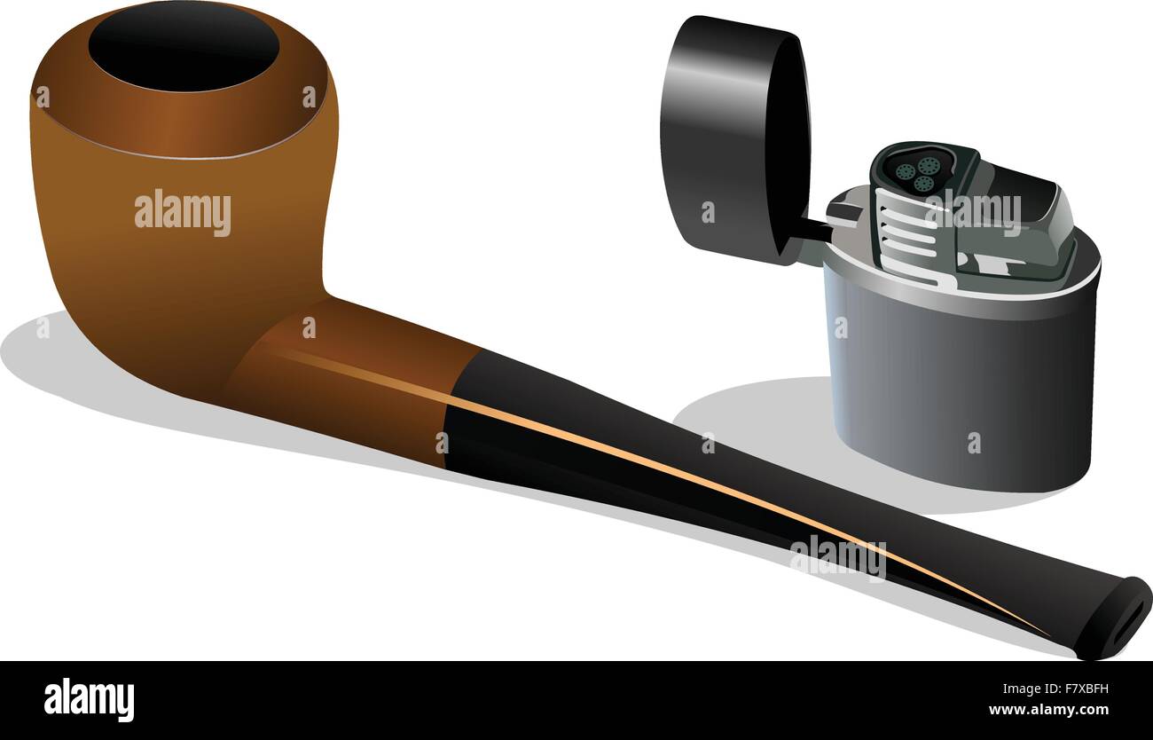Tobacco pipe and lighter. Vector illustration Stock Vector Image & Art