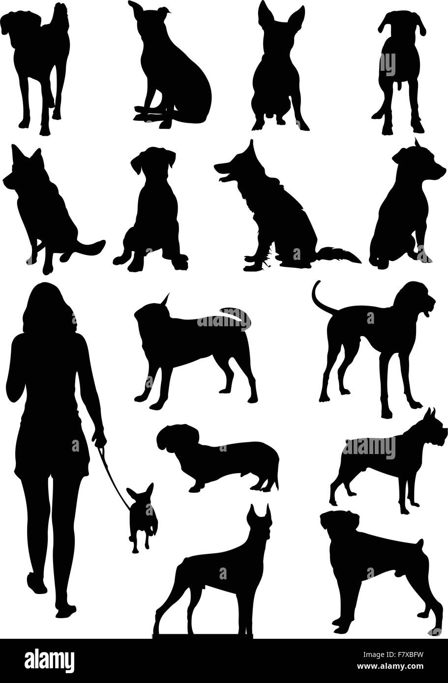 Set of dogs silhouette. Vector illustration Stock Vector