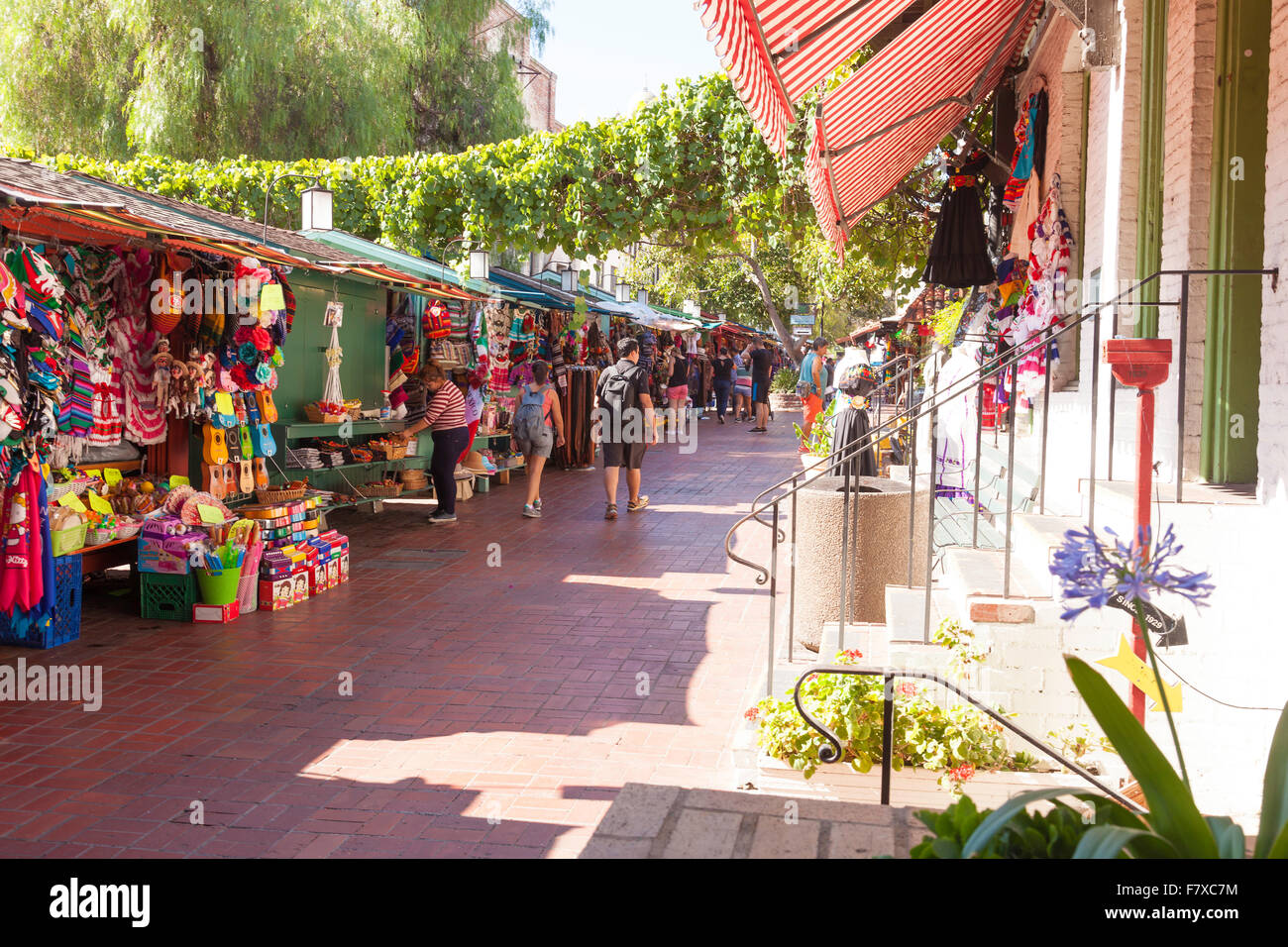 Street Market in Los Angeles market booths on Olvera Street in Los Angeles Plaza Historic District, Los Angeles, California, USA Stock Photo