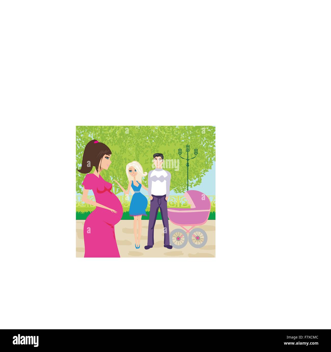 family for a walk on a sunny day Stock Vector