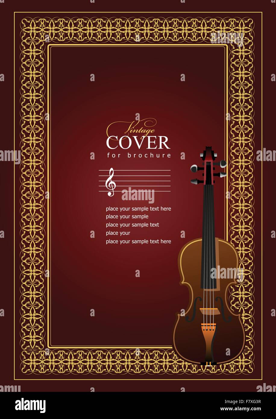 Cover for notes with violin image in retro style. Vector color Stock