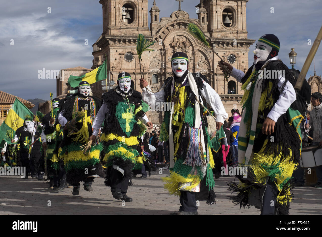 Members of associations participating in the festival of Qoyllur Riti, attend the official launch of the celebration in Cuzco Stock Photo