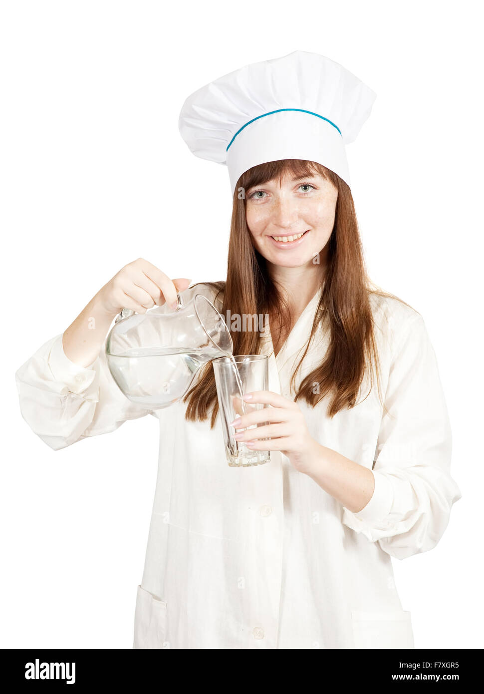 Female cook with tall glass of water Stock Photo Alamy