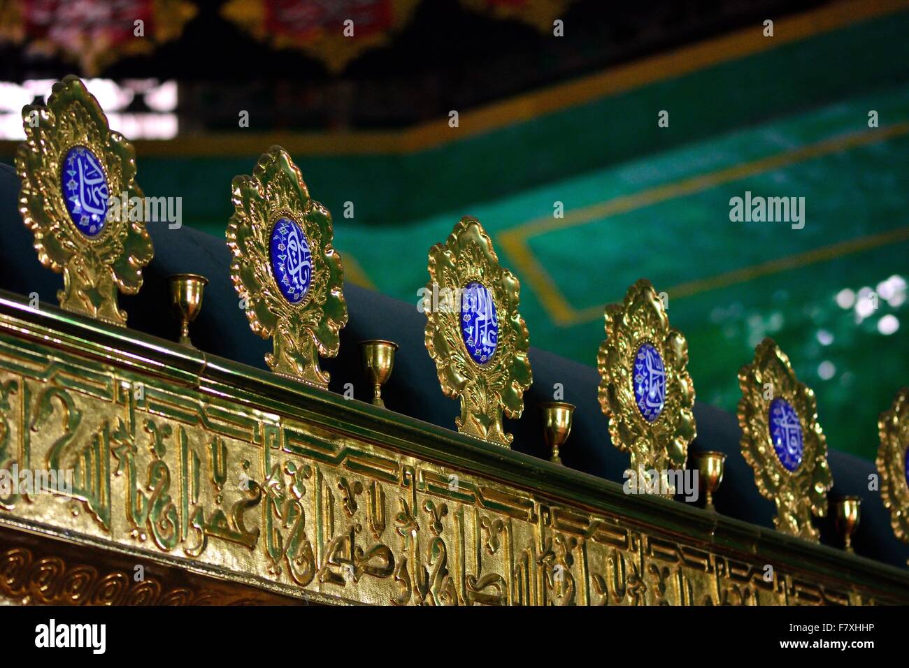 Gold and enamel on the tomb of Ukeyma Khanum in Bibi-heybat Mosque, just outside Baku, capital of Azerbaijan. Stock Photo