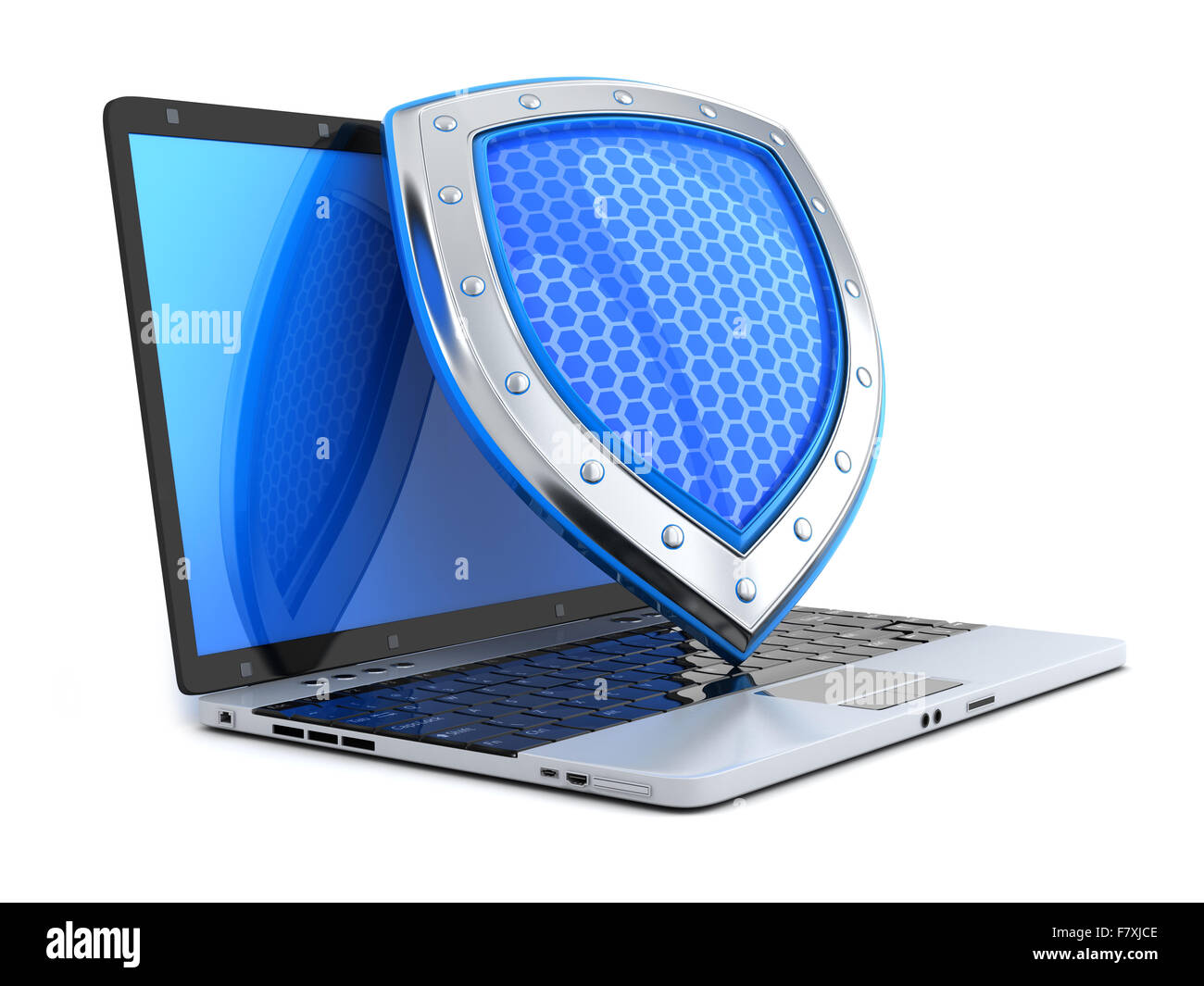Shield antivirus and laptop, abstract (done in 3d) Stock Photo