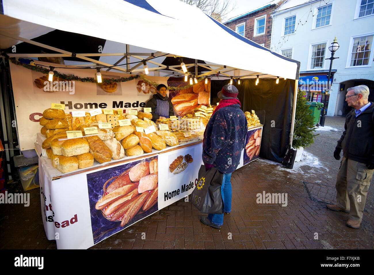 Bakery Food Stall. Carlisle Winter Continental Market. Carlisle, Cumbria, England, United Kingdom. Stock Photo
