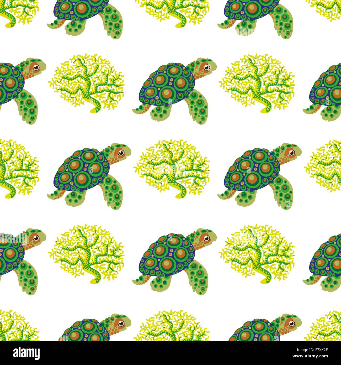 Seamless pattern with tropical turtle and coral. Vector illustration ...
