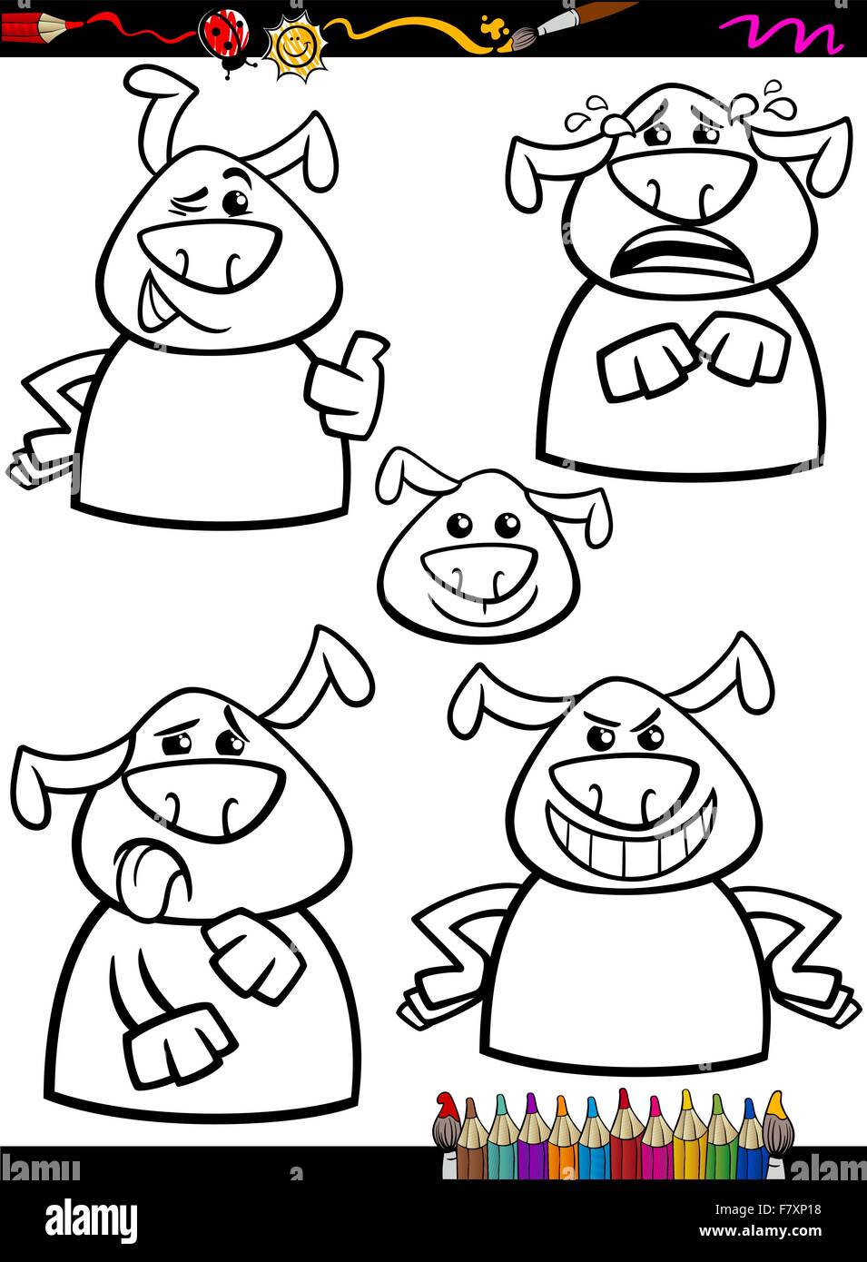 dog emotion set cartoon coloring page Stock Vector Image & Art - Alamy