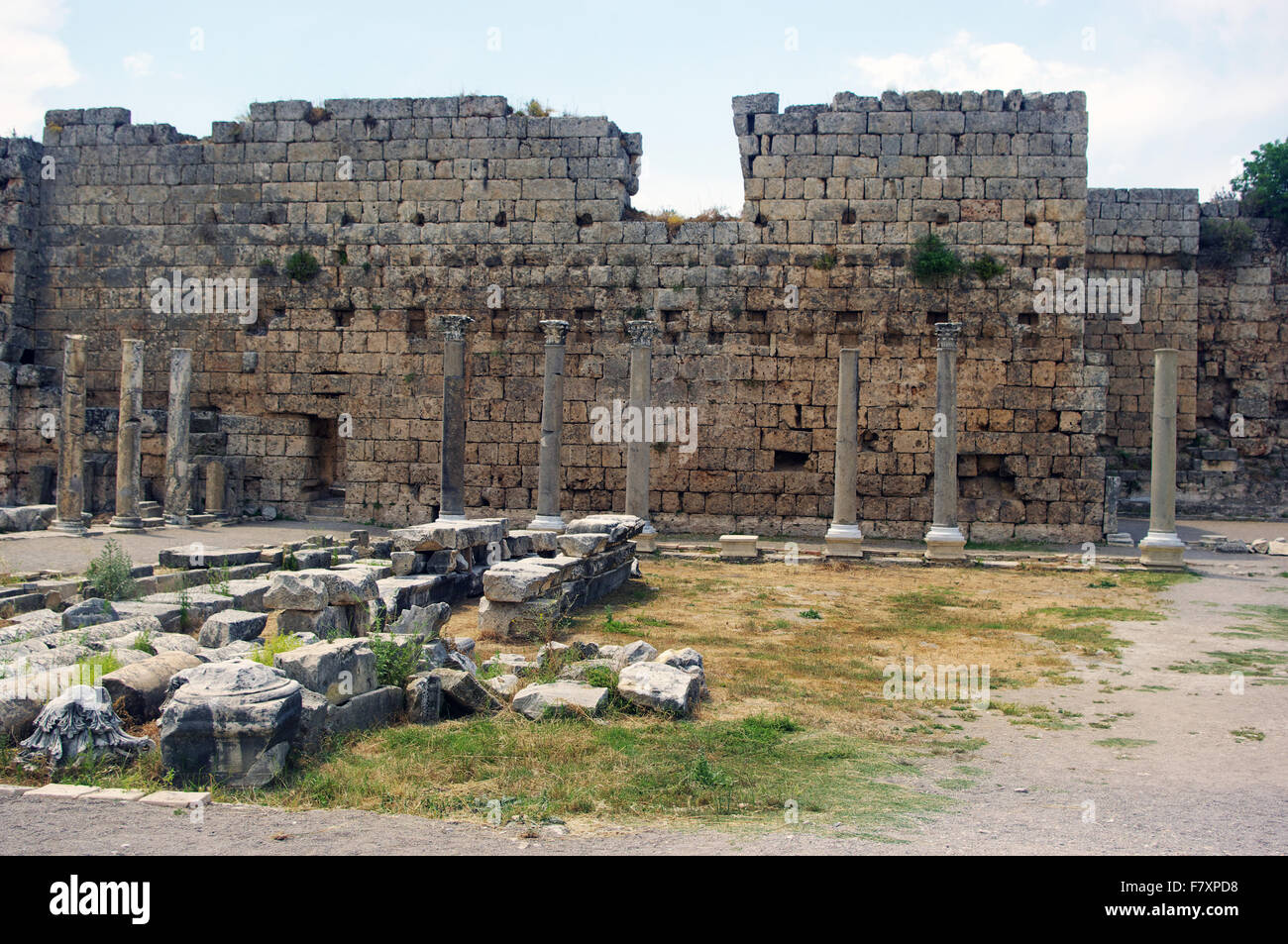 Perge Roman Ruin Remains Wall Turkey Stock Photo