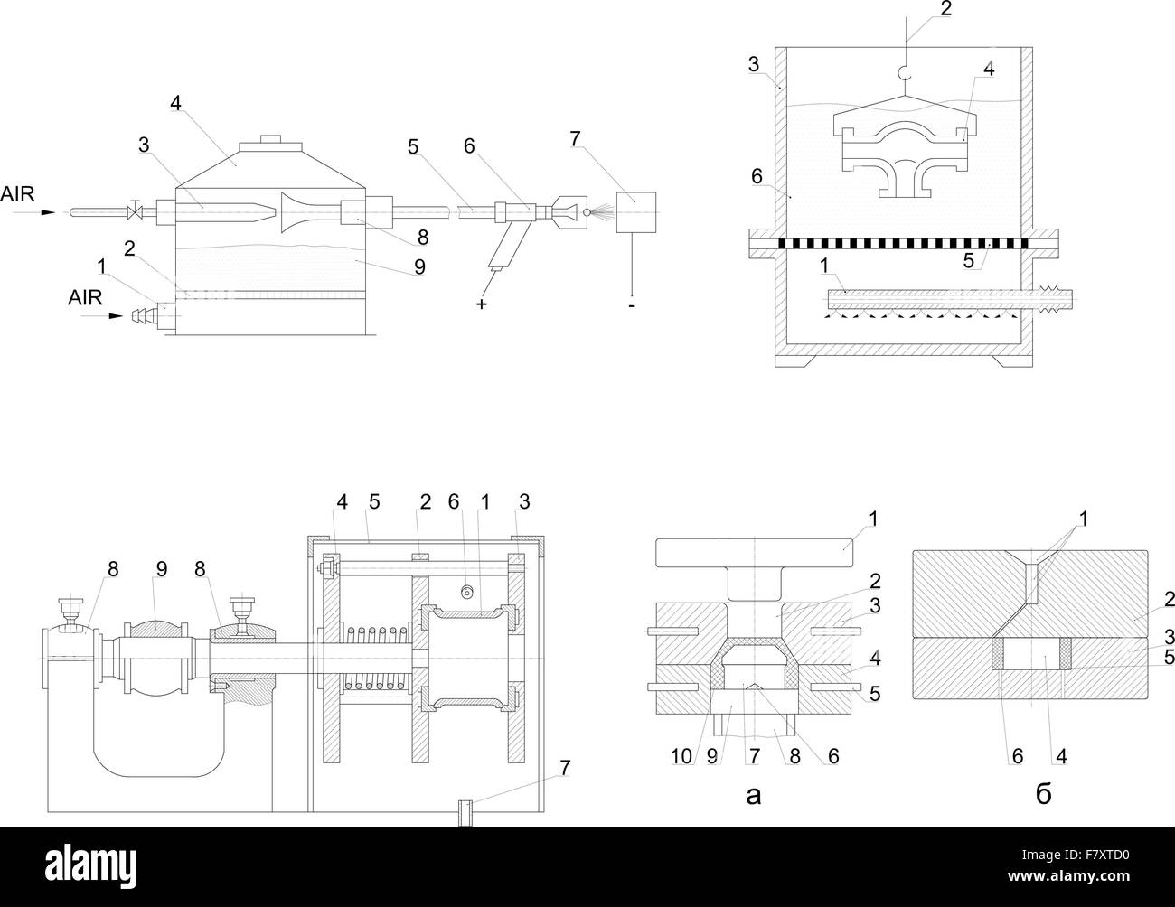 Engineering drawing of industrial equipment Stock Vector
