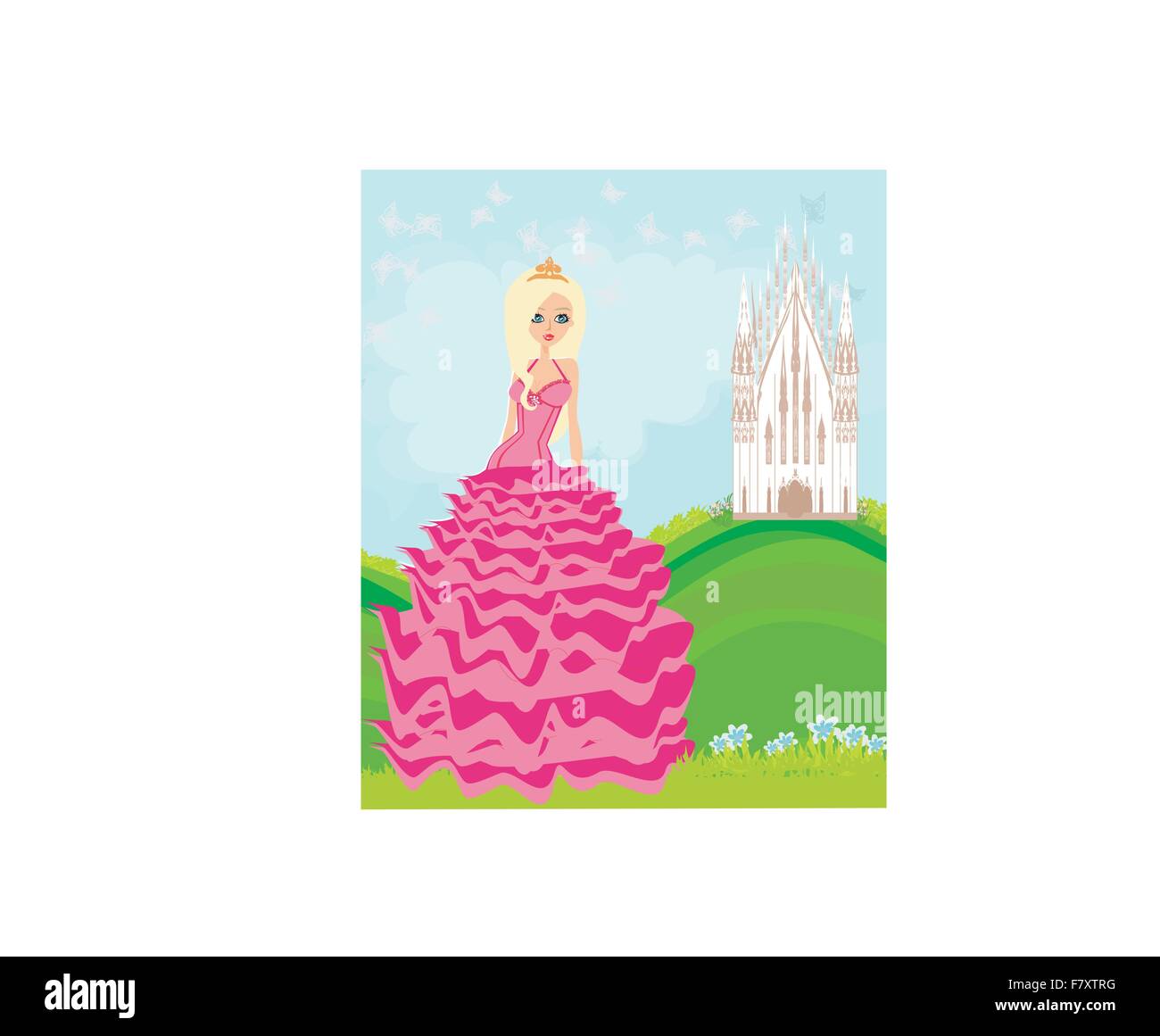 Beautiful young queen in front of her castle Stock Vector Image & Art ...