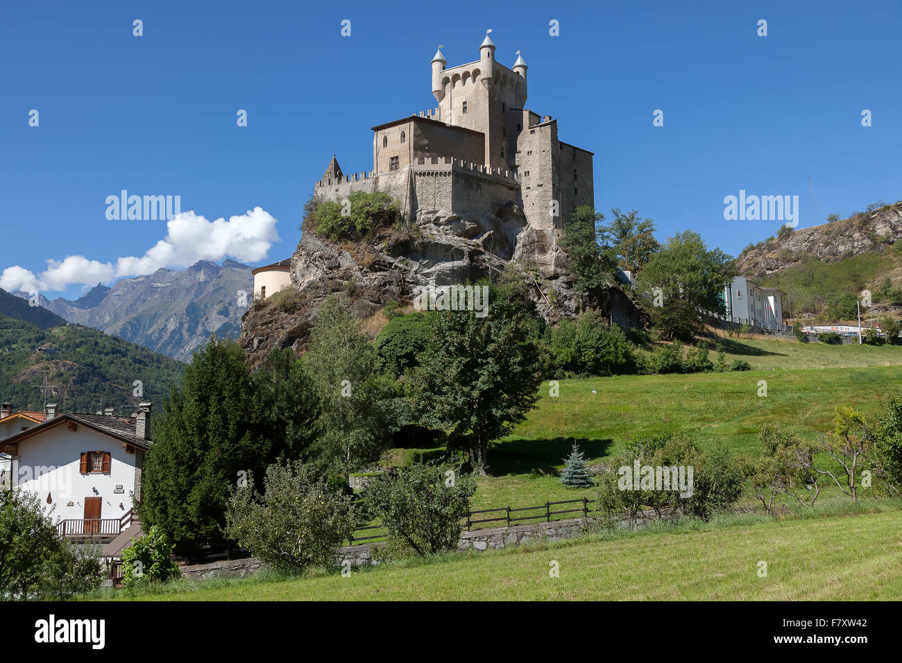 Castle at Saint Pierre, Aosta Valley, Italy. Stock Photo