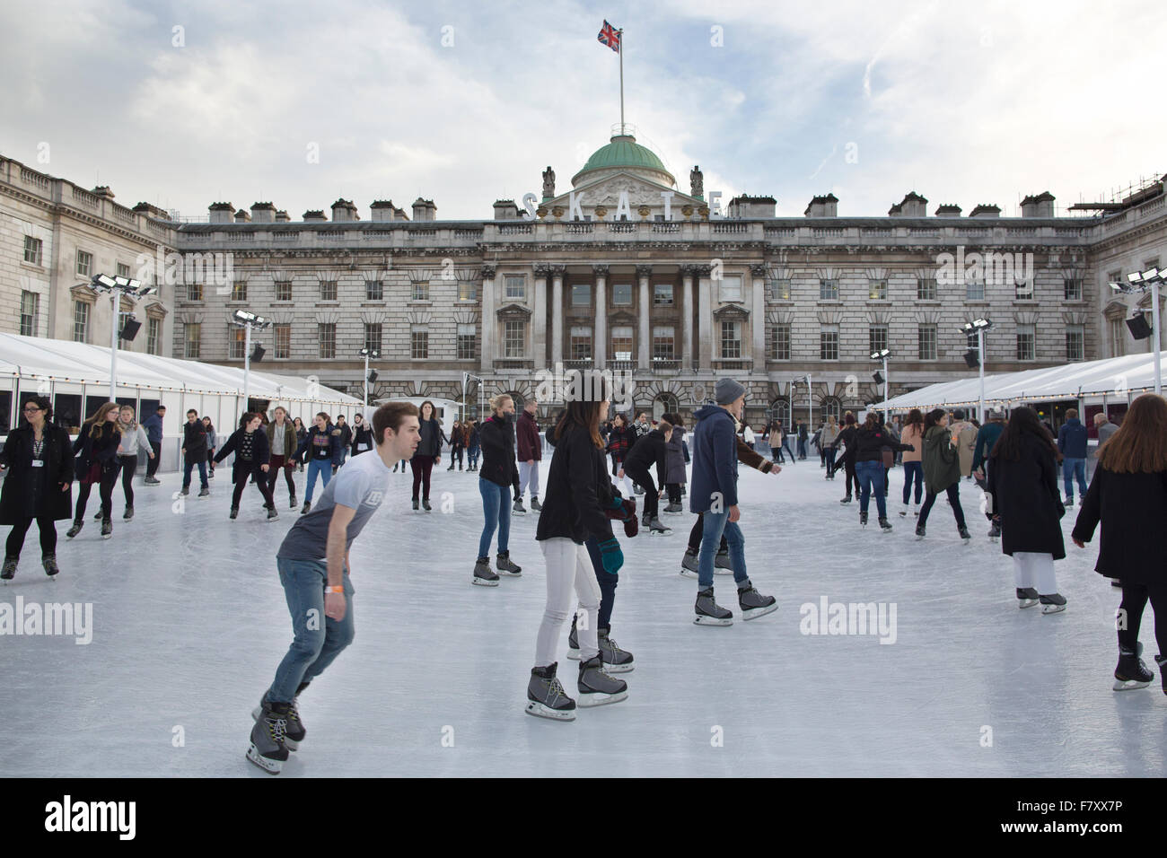 Somerset House Ice Rink, people ice skating on the ice rink on the