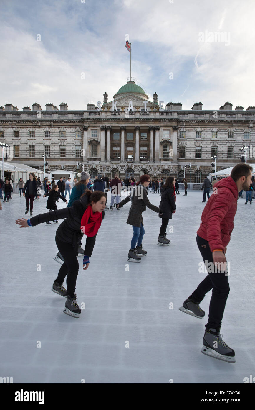 Somerset House Ice Rink, people ice skating on the ice rink on the