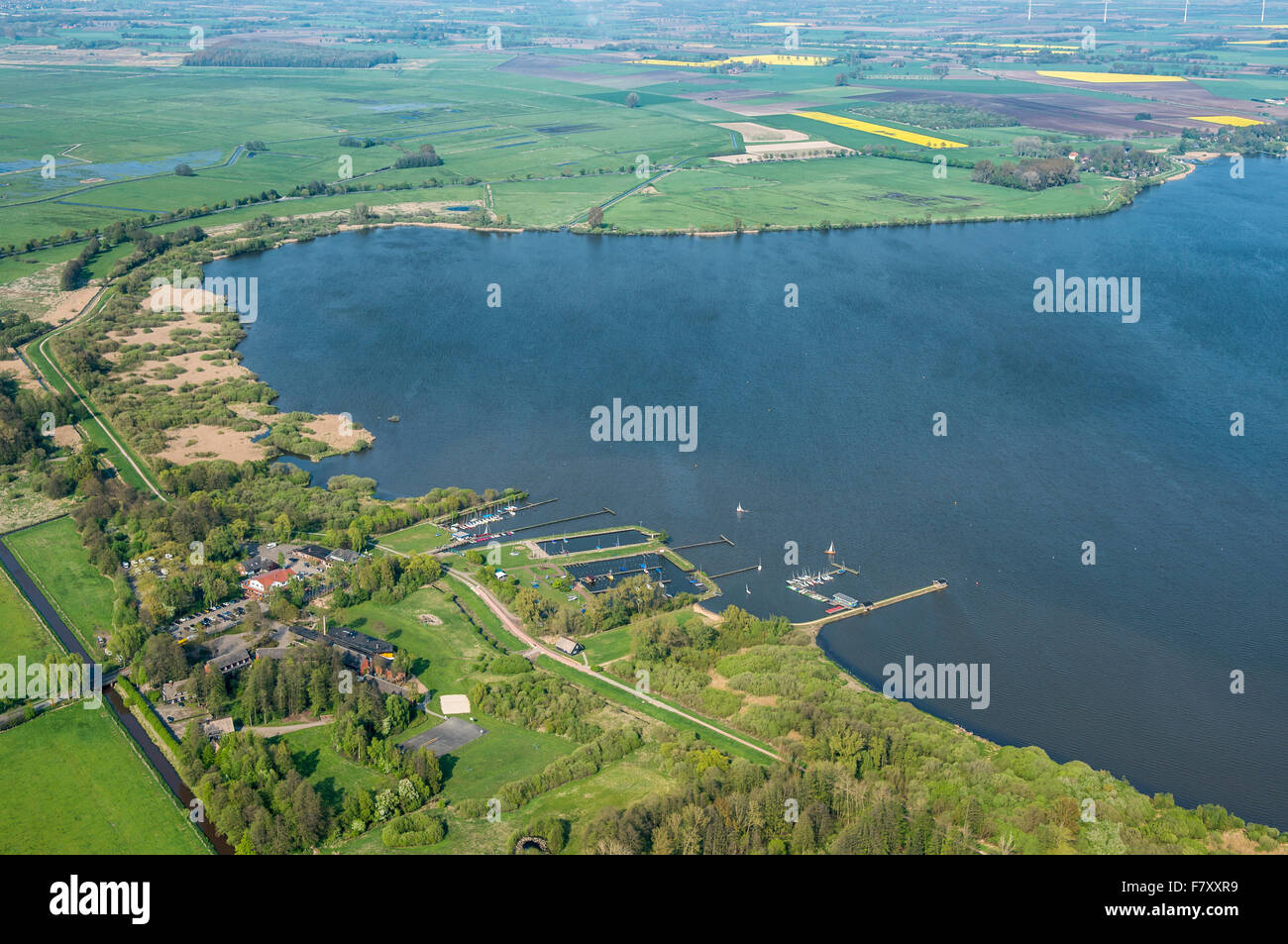 aerial view to olgahafen on lake dümmer, dümmerlohhausen, district diepholz, niedersachsen, germany Stock Photo