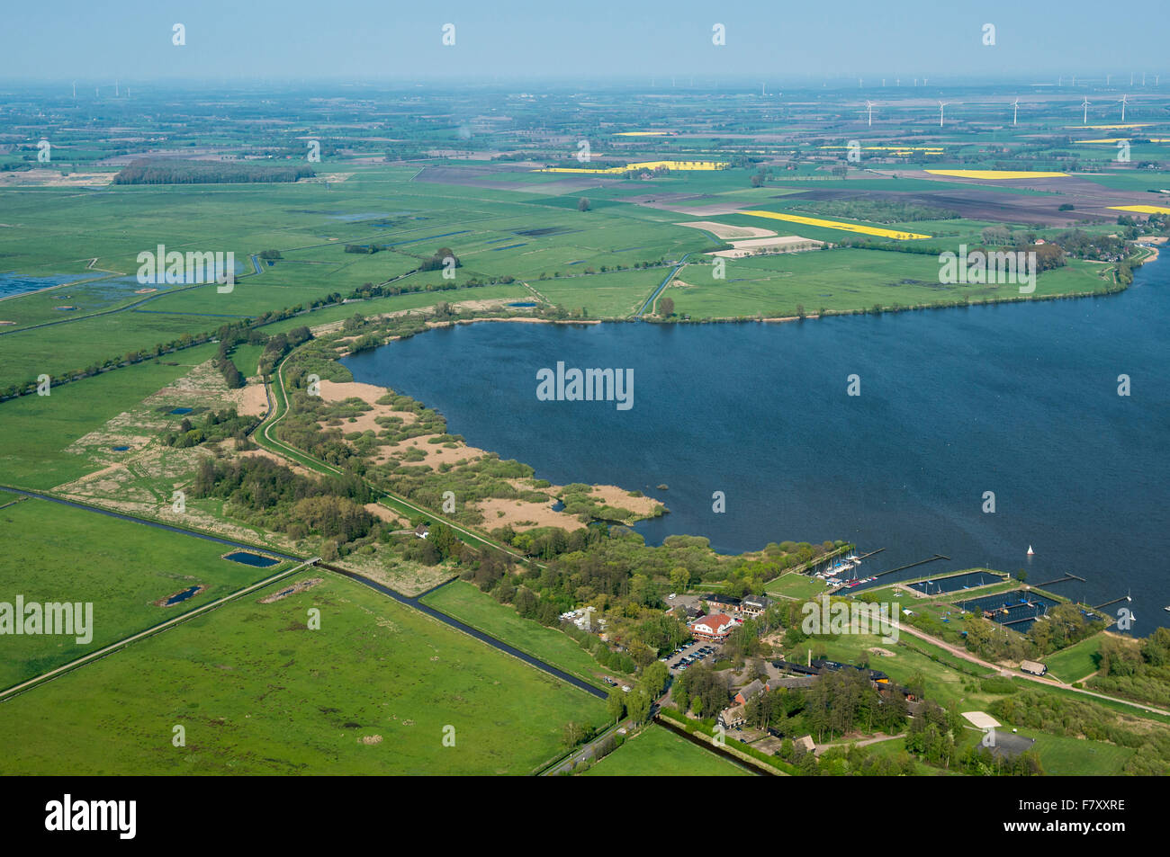 aerial view to olgahafen on lake dümmer, dümmerlohhausen, district diepholz, niedersachsen, germany Stock Photo