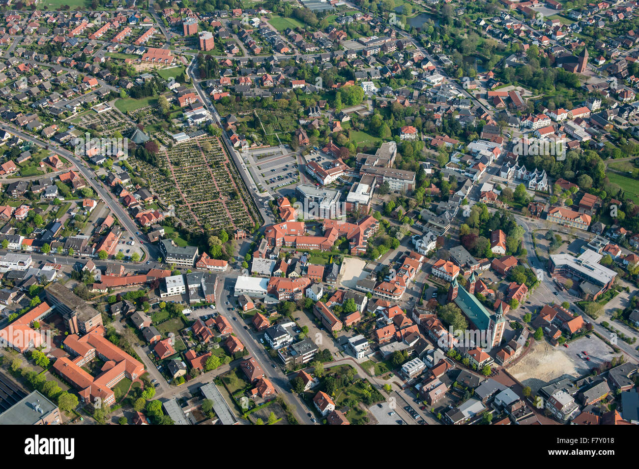 lohne (oldenburg) from above with church st. gertrud, vechta district, niedersachsen, germany Stock Photo