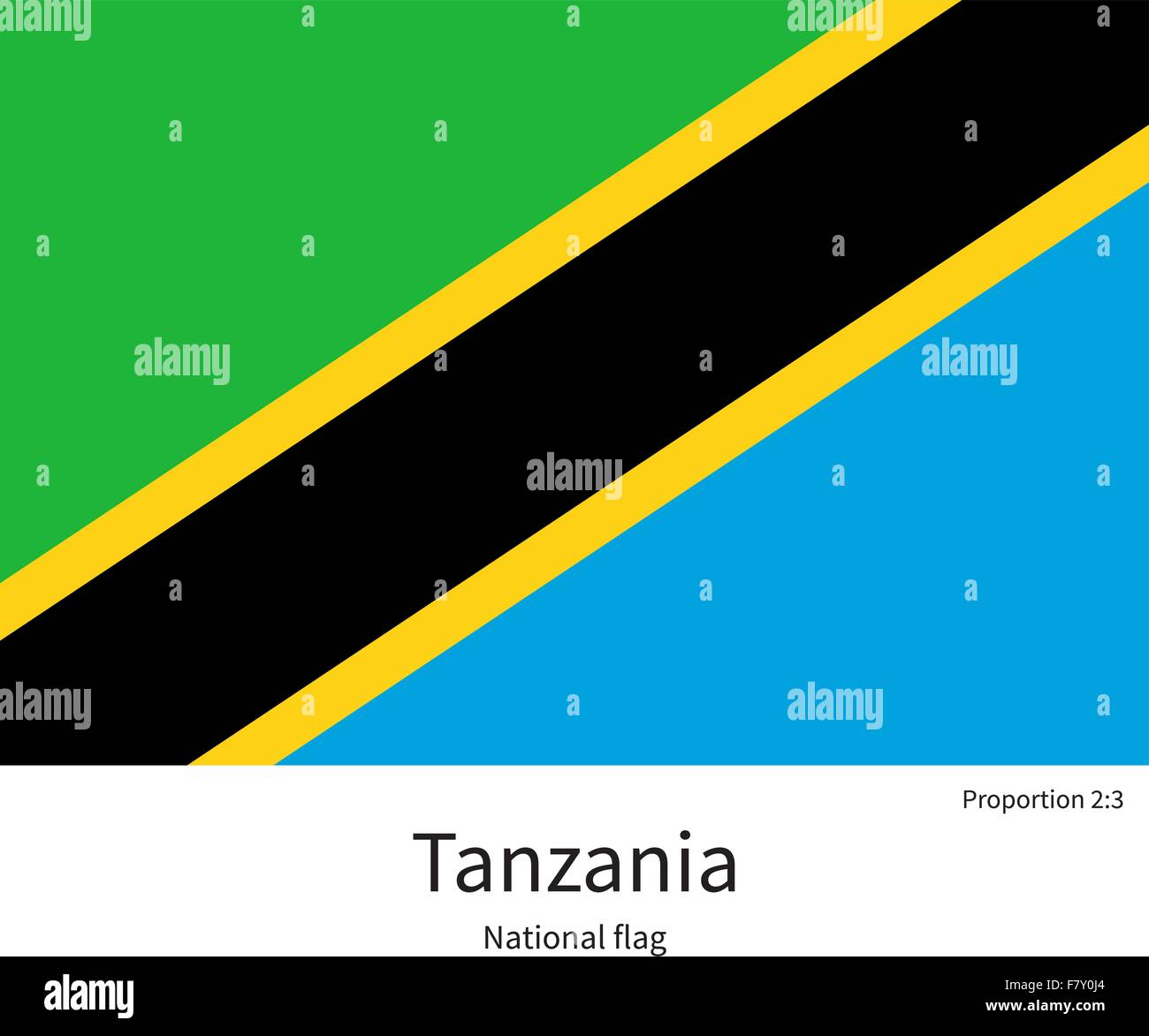 National flag of Tanzania with correct proportions, element, colors Stock Vector