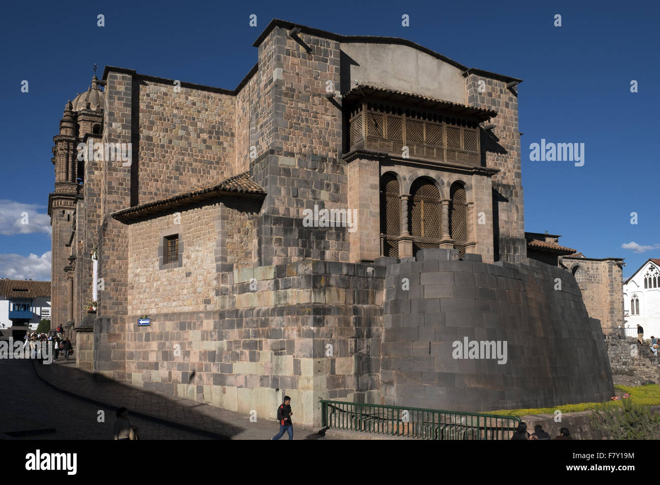 Facade of the church of Santo Domingo, built on Coricancha Inca Temple of the outer wall still remains. Stock Photo