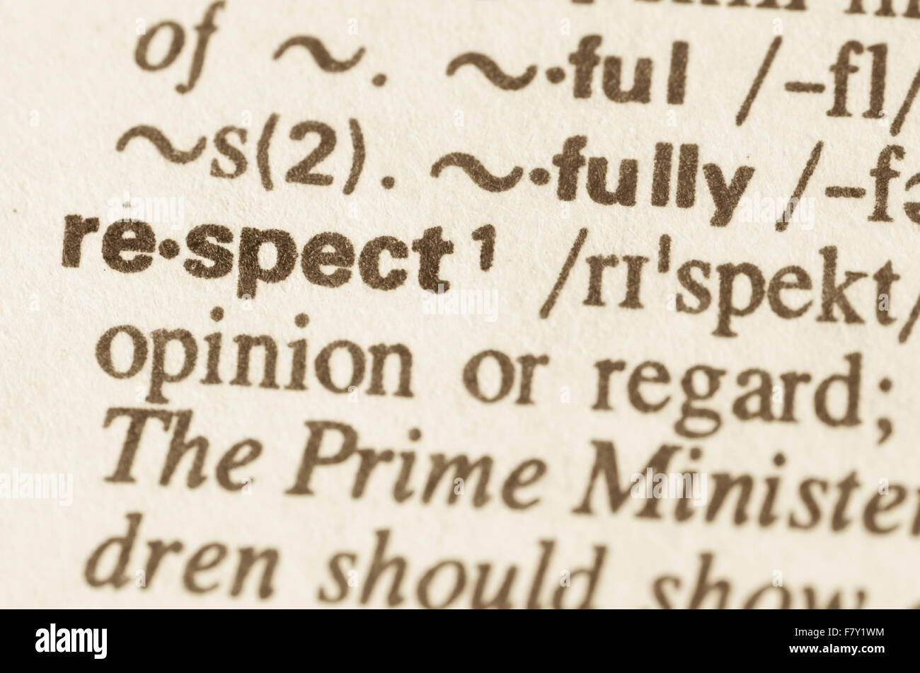 Definition of word respect  in dictionary Stock Photo