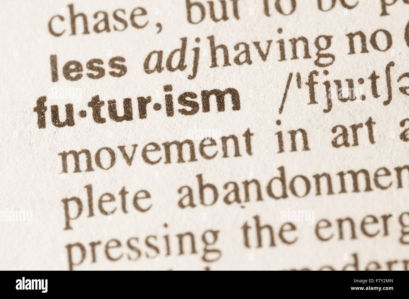 Definition of word futurism  in dictionary Stock Photo