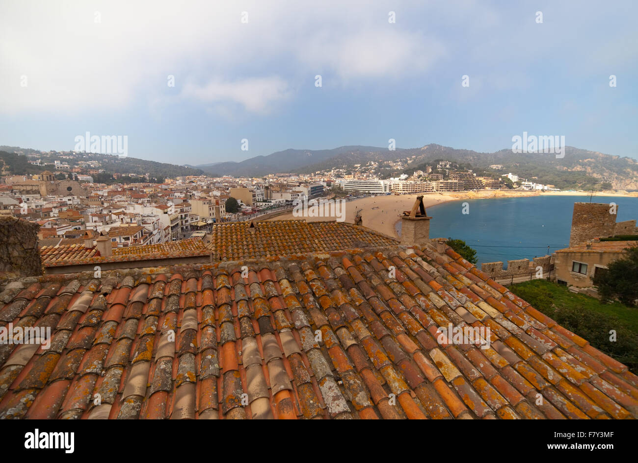 wide  angle shot of  European town. Tossa de Mar, Spain Stock Photo