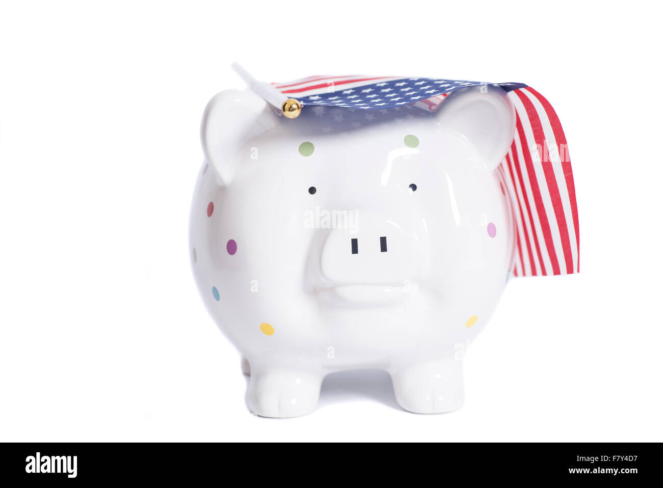 Piggy bank with American flag isolated on white Stock Photo
