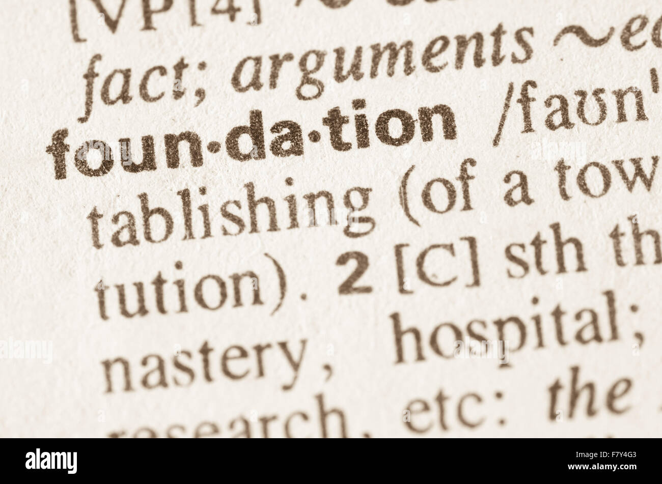 Definition of word foundation in dictionary Stock Photo Alamy