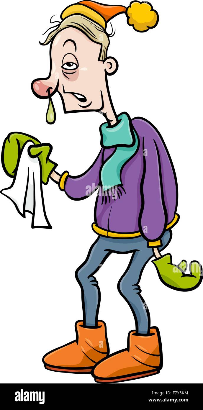 man with flu cartoon illustration Stock Vector