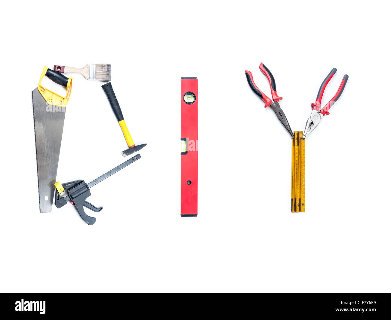 DIY acronym arranged from set of different tools and accessories shot on white Stock Photo