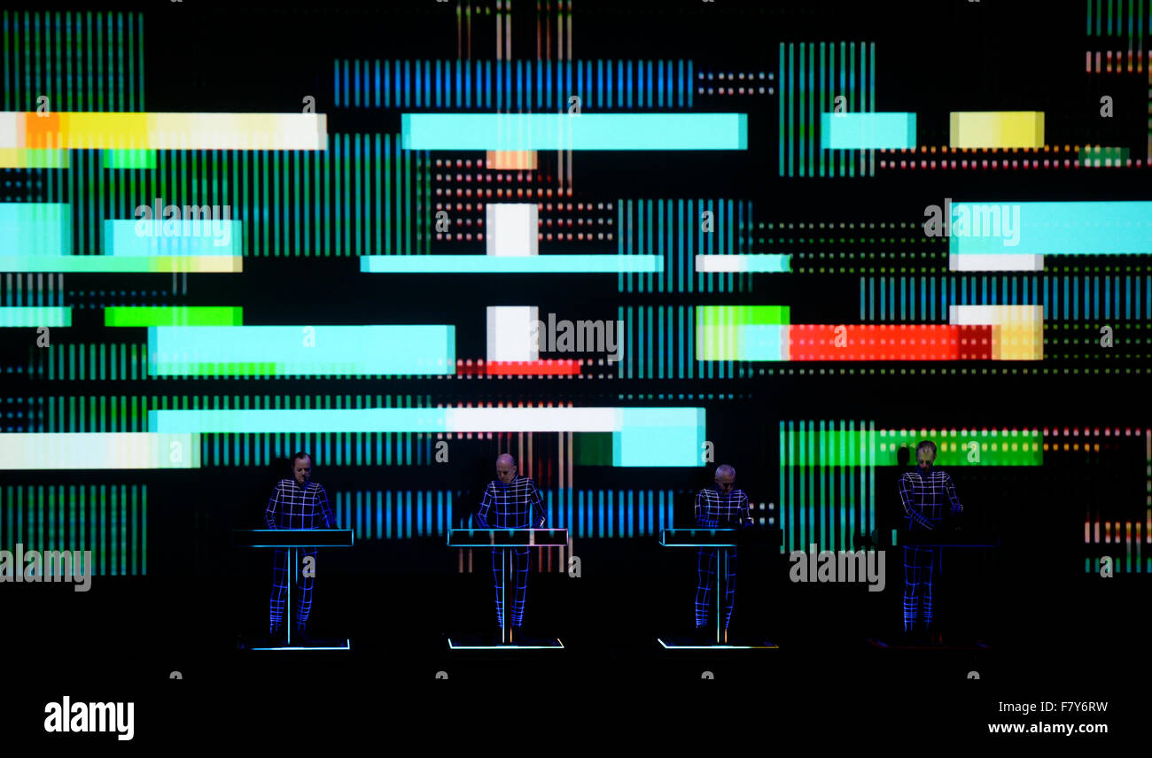 Prague, Czech Republic. 03rd Dec, 2015. The German electronic music band Kraftwerk performs during its 3-D Concert in Prague, Czech Republic, December 3, 2015. Credit:  Michal Krumphanzl/CTK Photo/Alamy Live News Stock Photo