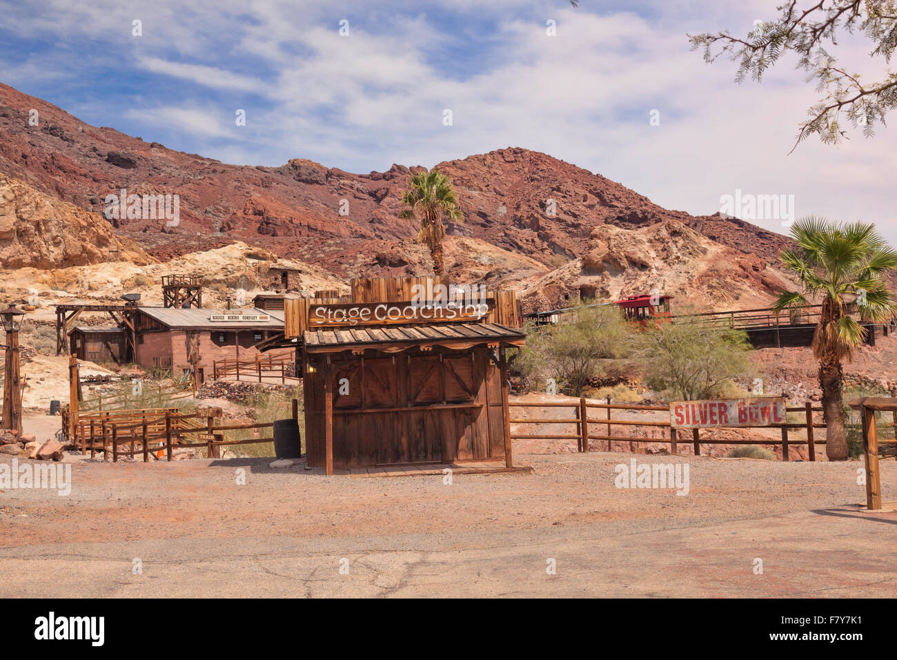 Ghost town in the Nevada desert. Historical abandoned mining town now tourist attraction near Las Vegas, old Western town. Stock Photo